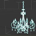 Ornate Black Metal Chandelier With Intricate Carvings And Red Crystal Pendants