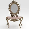 Classic Ornate Dressing Table With Oval Mirror And Pink Carved Tabletop