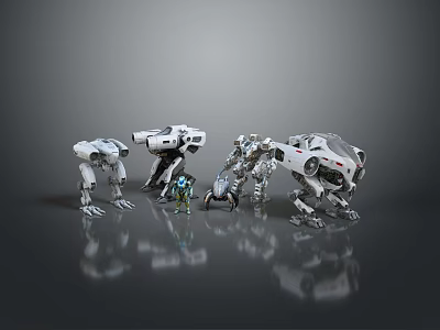 Futuristic Mechanical Robots And Small Human Figure In Sci Fi Game Character Design 3d model