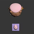 Cartoon Girl With Brown Hair Green Eyes And Pink Pig Creature On Purple White Box