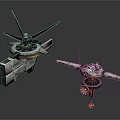 Futuristic Sci-Fi Aircraft Equipment With Spiked Wings Gray Red Black Details