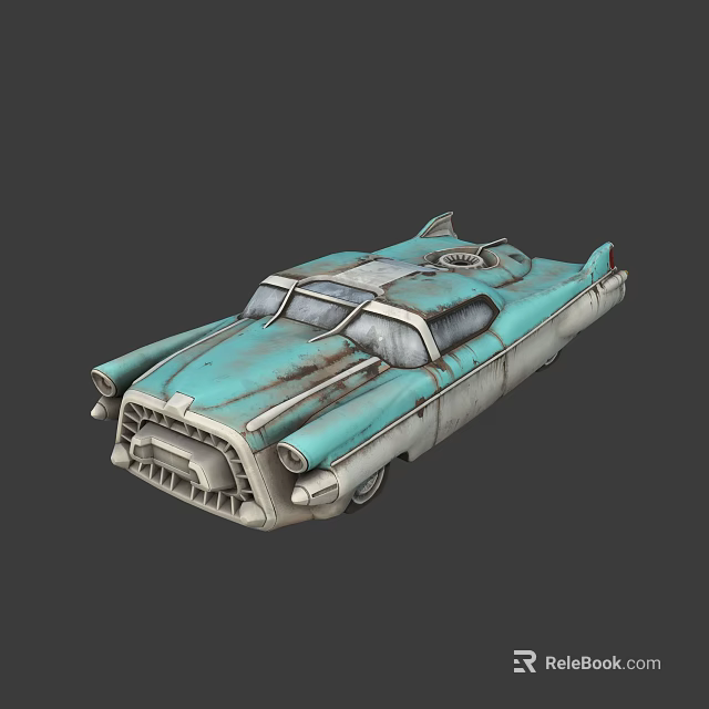 Vintage Turquoise And White Retro Car With Streamlined Body And Distinctive Grille 3d model 