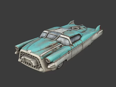 Vintage Turquoise And White Retro Car With Streamlined Body And Distinctive Grille 3d model