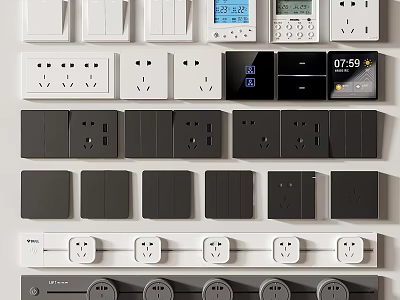 Modern Switch Panels In White Black With Socket Display And Multiple Designs 3d model