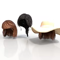 Three Different Colored Wigs and Wide Brim Straw Hat for Daily Use