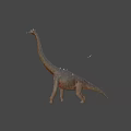 3D Rendered Brachiosaurus Dinosaur with Long Neck on Orange Background and Flying Birds