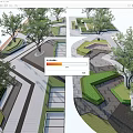Modern Park Landscape With Trees Paved Paths Green Lawns And Geometric Designs