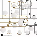 Modern Geometric Chandelier With White Globes And Gold Black Metal Frames
