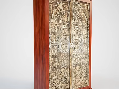Traditional Wooden Wardrobe Featuring Intricate Carved Patterns On Doors And Classic Design 3d model