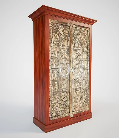 Traditional Wooden Wardrobe Featuring Intricate Carved Patterns On Doors And Classic Design 3d model