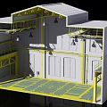 Industrial Equipment Facility Interior With Metal Framework And Multi Level Platforms