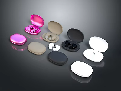 Assorted Color Computer Peripheral Earbud Charging Cases Open Closed with Earphones and Accessories 3d model