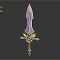Ornate Fantasy Sword With Sharp Blade Blue Gemstone And Red Hilt Wrap