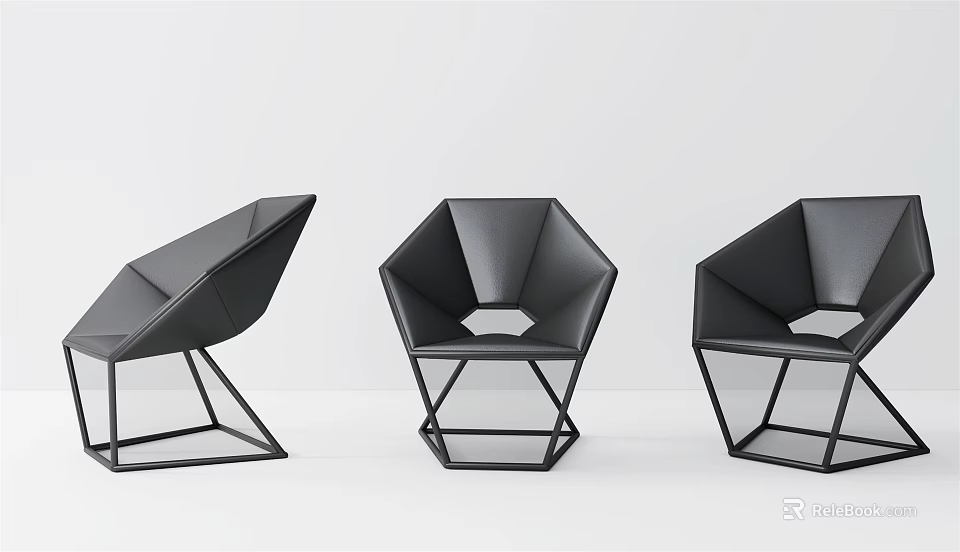 Modern Geometric Black Accent Chairs with Metal Frame for Minimalist Contemporary Interiors 3d model 