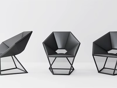Modern Geometric Black Accent Chairs with Metal Frame for Minimalist Contemporary Interiors 3d model