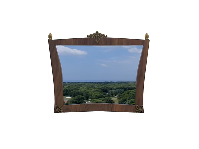Ornate Wooden Frame Mirror Reflecting Scenic Blue Sky And Green Trees 3d model