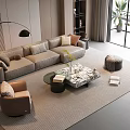 Modern Living Room With Light Gray Sofa Glass Coffee Table Set Pillows Accent Chair Rug