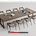 Wooden Conference Table With Laptops Notebooks Coffee Cups And Surrounding Chairs