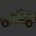 Green Military Armored Utility Vehicle With Roof Mounted Weapon And Off Road Tires
