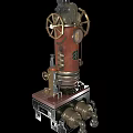 Vintage Industrial Equipment With Intricate Metal Structure Gauges And Mechanical Wheels