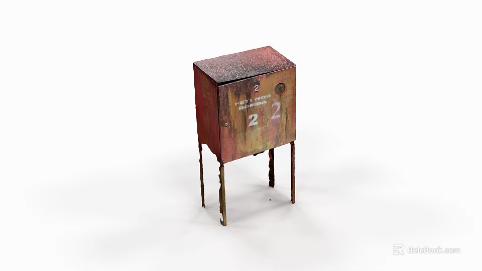 Rusty Industrial Metal Control Box With Number 2 And Support Legs 3d model 