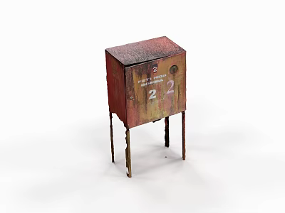 Rusty Industrial Metal Control Box With Number 2 And Support Legs 3d model