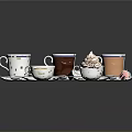 Household Kitchen Items Coffee Cups Saucers With Blue Rim And Cream Dessert