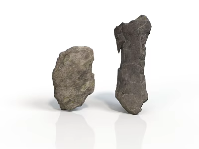 Two Natural Rough Textured Stones Displayed On White Reflective Surface 3d model