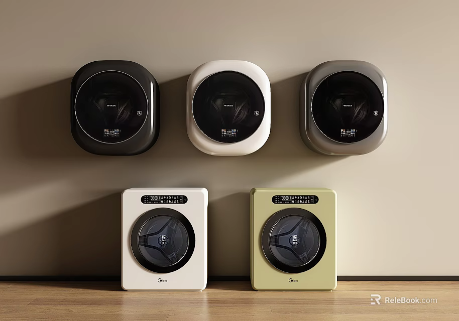Modern Compact Washing Machines Wall Mounted and Floor Standing in Various Colors 3d model 