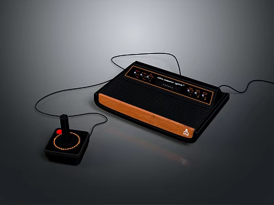 Vintage Retro Electronic Game Console With Black Joystick Controller And Orange Accent 3d model