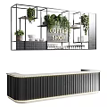 Modern Coffee Shop Bar Counter Design With Green Plants And Coffee Cups