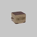 Vintage Leather and Burlap Ottoman with Factory Lettering and Metal Handle Decorative Design