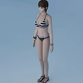 Woman Standing In Black And White Striped Bikini With Bracelets And Belt