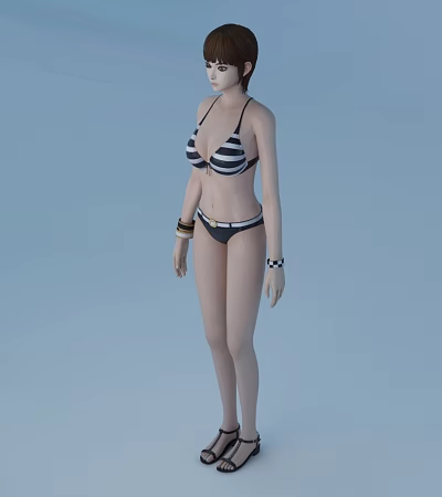 Woman Standing In Black And White Striped Bikini With Bracelets And Belt 3d model