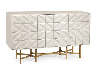 Elegant Modern Entryway Console Cabinet With Beige Geometric Doors And Golden Legs 3d model