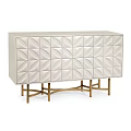 Elegant Modern Entryway Console Cabinet With Beige Geometric Doors And Golden Legs