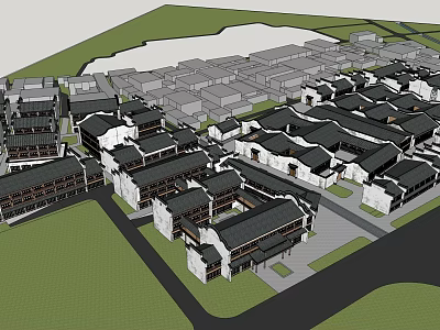 Traditional Chinese Architecture Complex With Neatly Arranged Black White Roofs And Streets 3d model