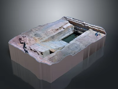 3D Model of Ancient Archaeological Site With Stepped Structure and Water Basin 3d model