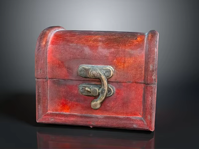 Vintage Red Wooden Storage Box With Decorative Metal Lock For Home Use 3d model