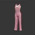 Pink Wide Leg Overalls With White Vest Casual Fashion Clothing Design 3d model