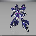 Blue White and Purple Mech Robot Character with Detailed Armor Standing Pose