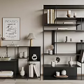 Modern Black Multi Tiered Shelving Unit With Books Vases And Decorative Items