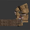 Rock Fortress Scene Component With Stone Towers Platform Walkway And Metal Parts