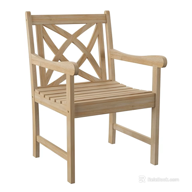 Wooden Leisure Chair With Armrests Crossed Back And Slatted Seat Design 3d model 