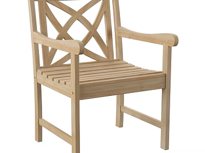 Wooden Leisure Chair With Armrests Crossed Back And Slatted Seat Design 3d model