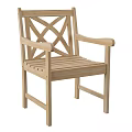 Wooden Leisure Chair With Armrests Crossed Back And Slatted Seat Design