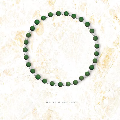Elegant Green Beaded Necklace With Silver Spacer Beads On Marble Background 3d model