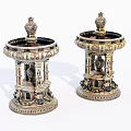 Two Decorative Vessels With Intricate Carvings Detailed Patterns And Gold Accents