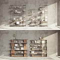 Modern Open Multi Tier Metal And Wooden Shelving Units For Decorative Storage