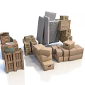 Packed Household Items In Various Sizes Of Cardboard Boxes And Wooden Crates